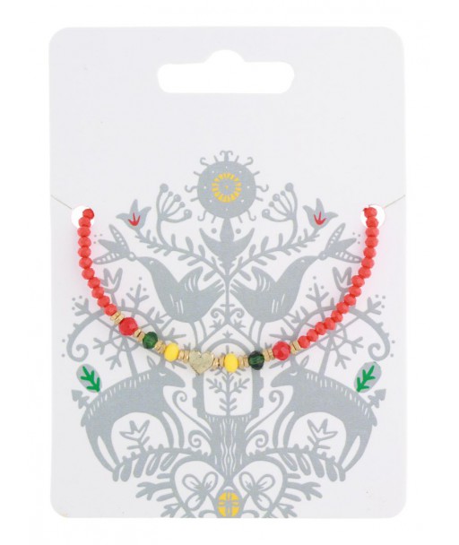 Raudonų karoliukų apyrankė su širdele ir trispalve